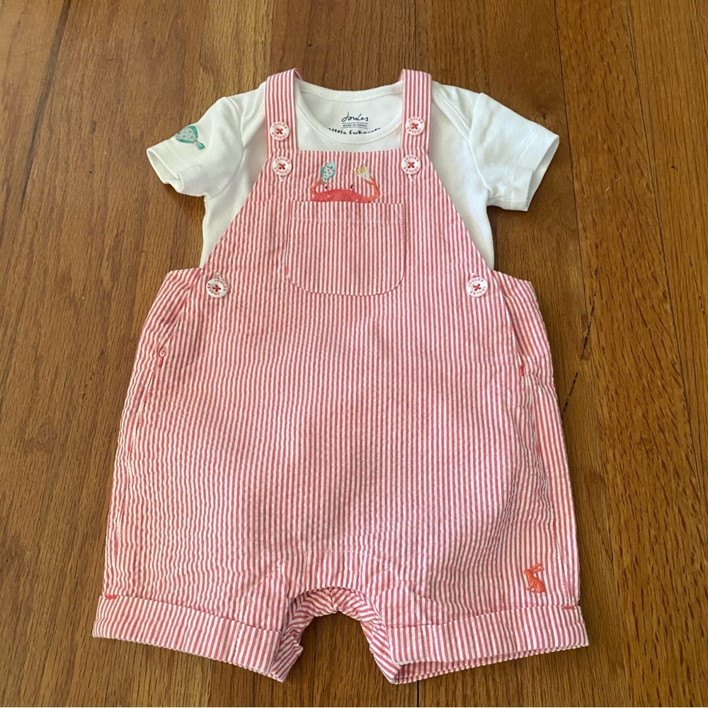 Joules Little Explorers Collection Crab Appliqué Overalls Baby Set